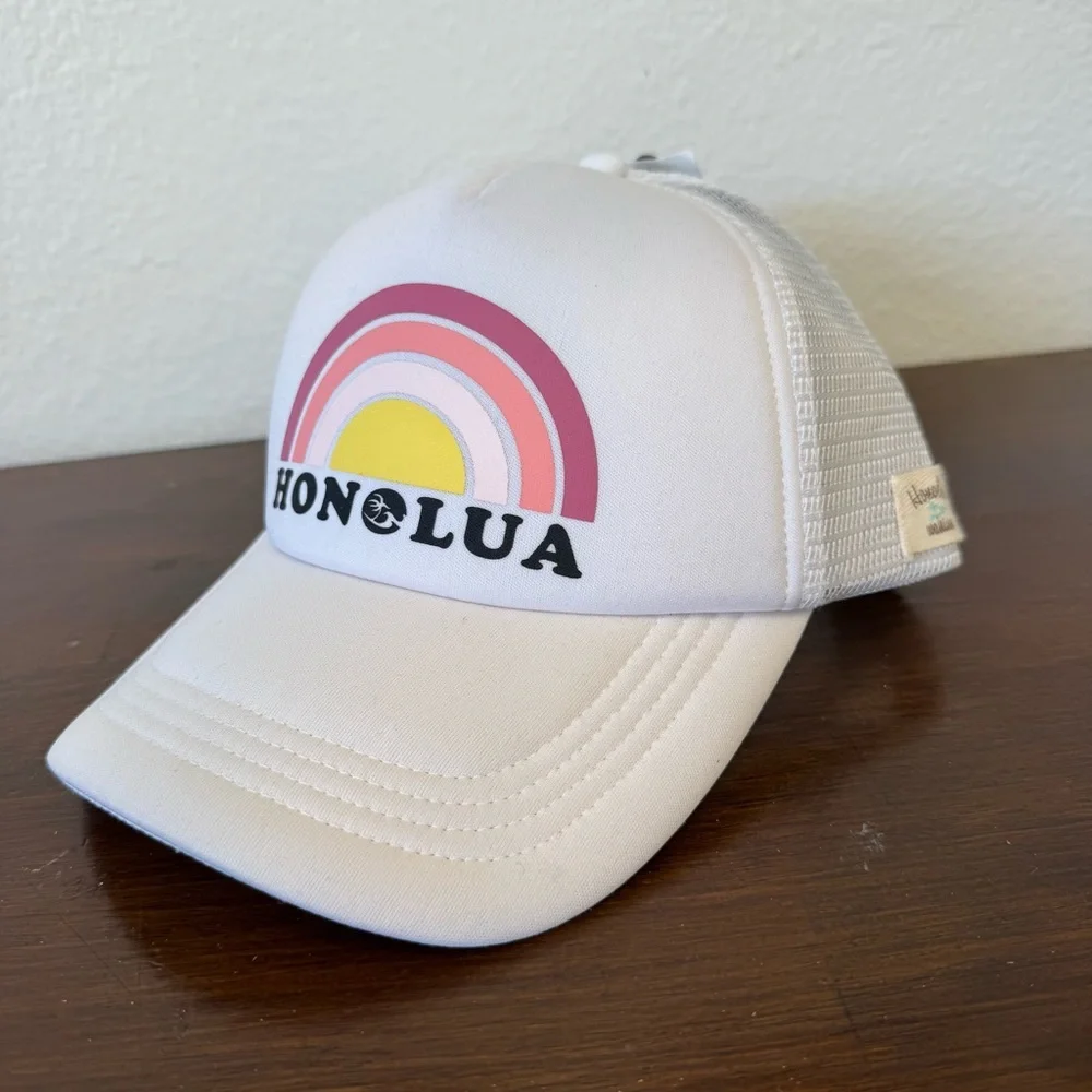 Honolua Wahine Hawaii Snapback Trucker Hat White Rainbow Mesh Vacation NWT